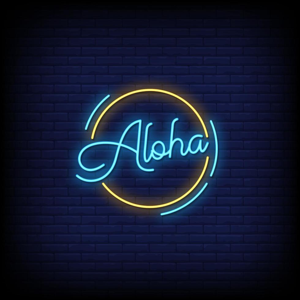 vector de texto de estilo de letreros de neón aloha