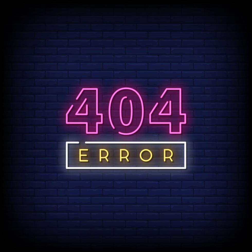 Vector de texto de estilo de letreros de neón de error 404