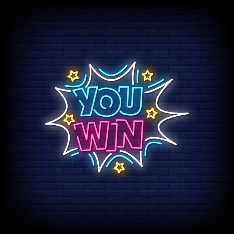 You Win Neon Signs Style Text Vector