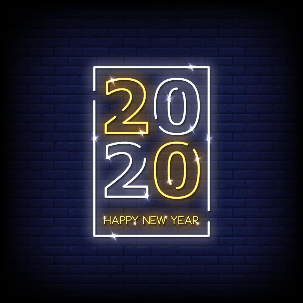 Happy New Year 2020 Neon Signs Style Text Vector