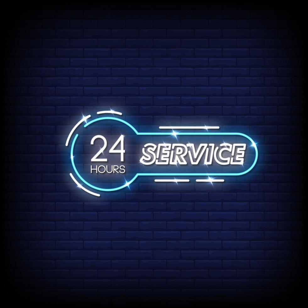 24 Hours Service Neon Signs Style Text Vector