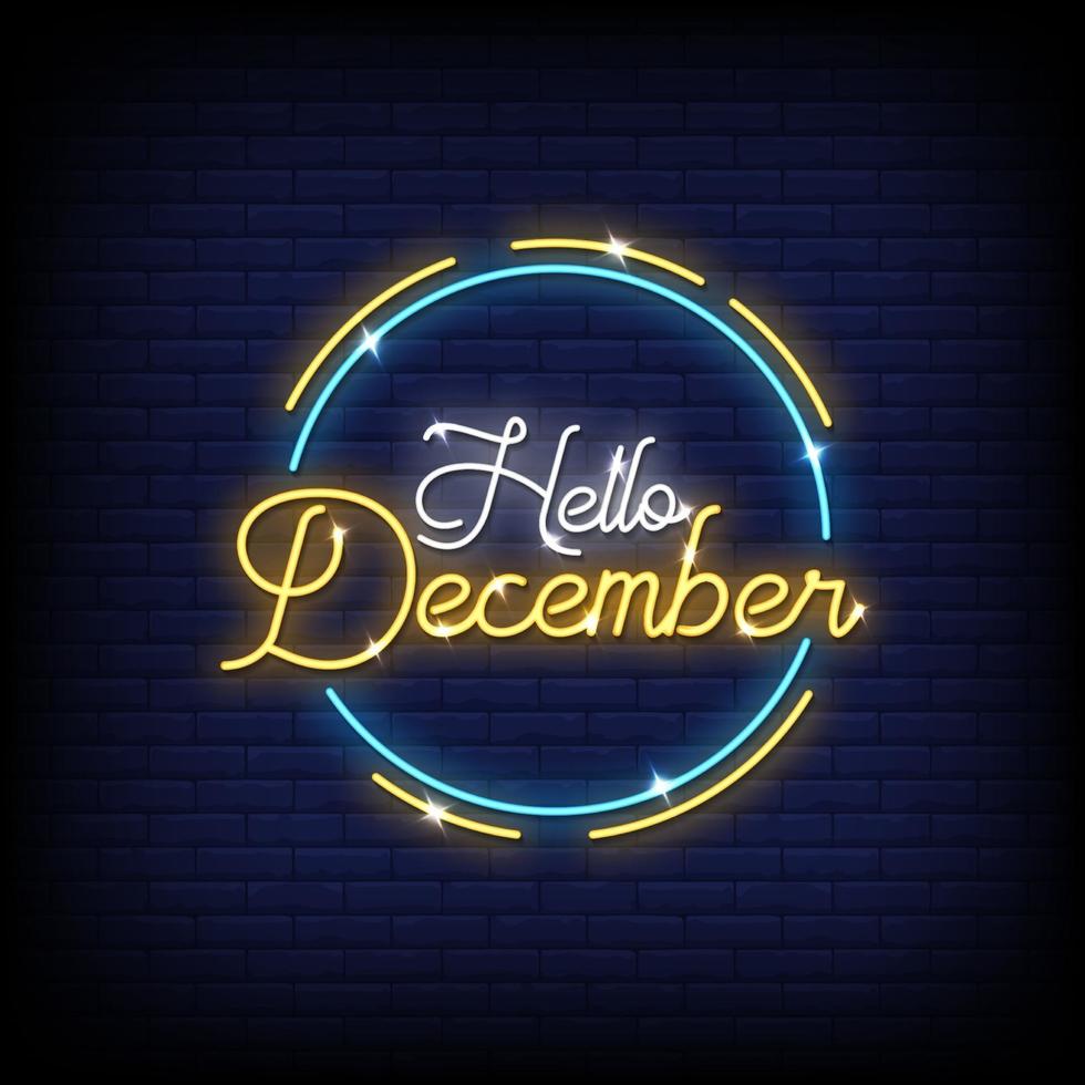 Hello December Neon Signs Style Text Vector