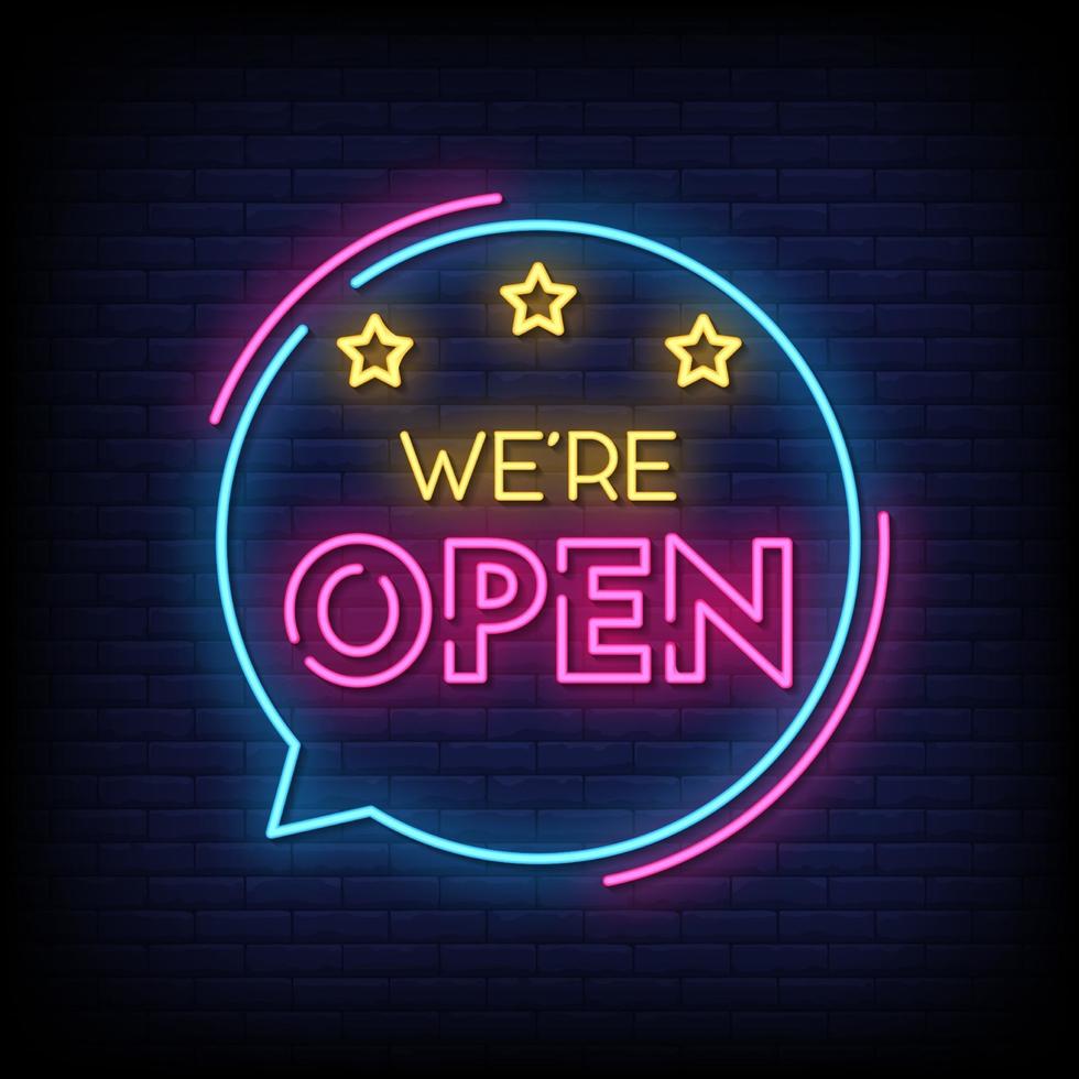 We are Open Neon Signs Style Text Vector