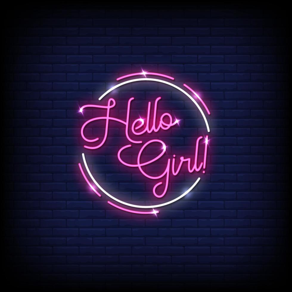 Hello Girl Neon Signs Style Text Vector