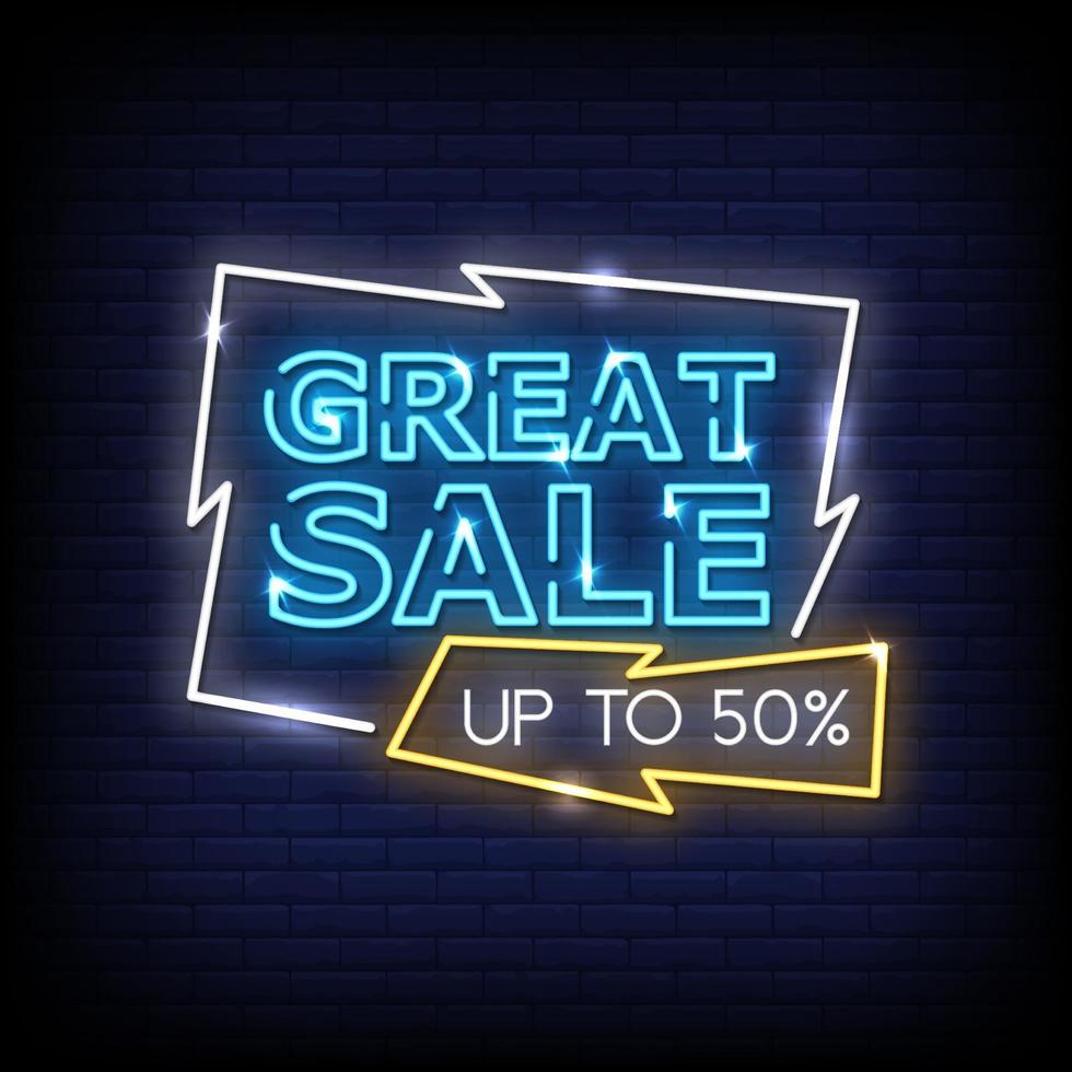 Great Sale Neon Signs Style Text Vector