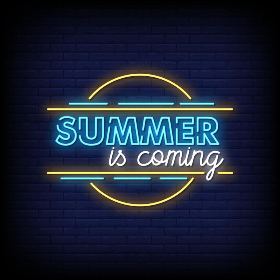 Summer is Coming Neon Signs Style Text Vector
