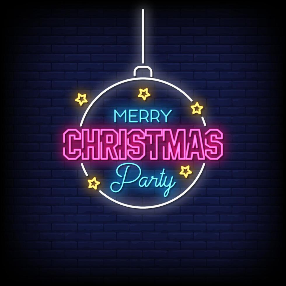 Merry Christmas Party Neon Signs Style Text Vector