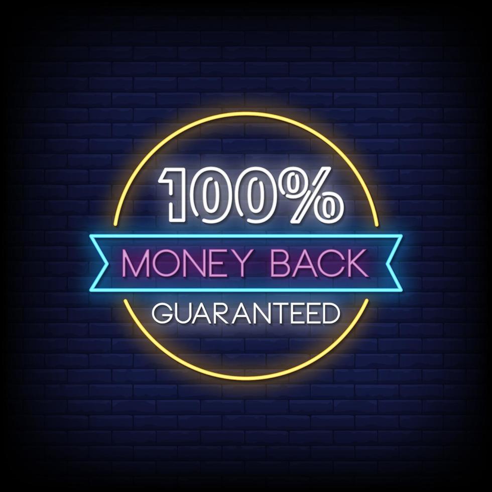 Money Back Guaranted Neon Signs Style Text Vector