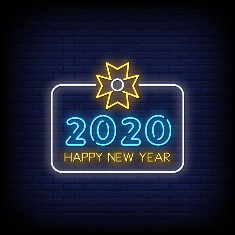 Happy New Year 2020 Neon Signs Style Text Vector