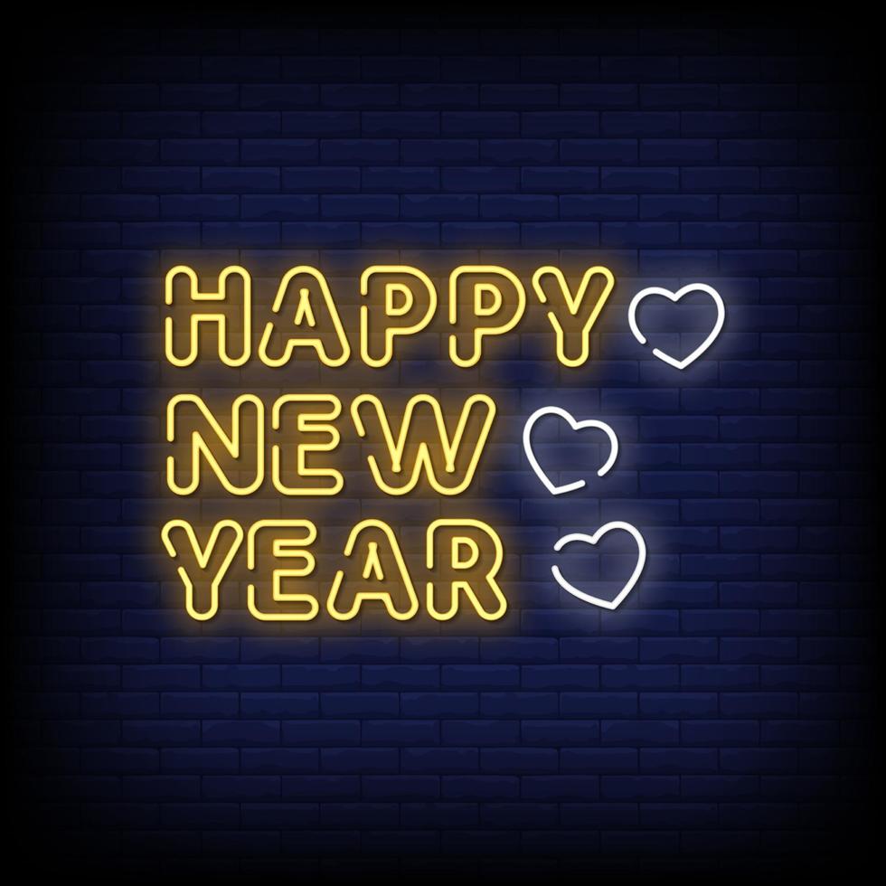 Happy New Year  Neon Signs Style Text Vector