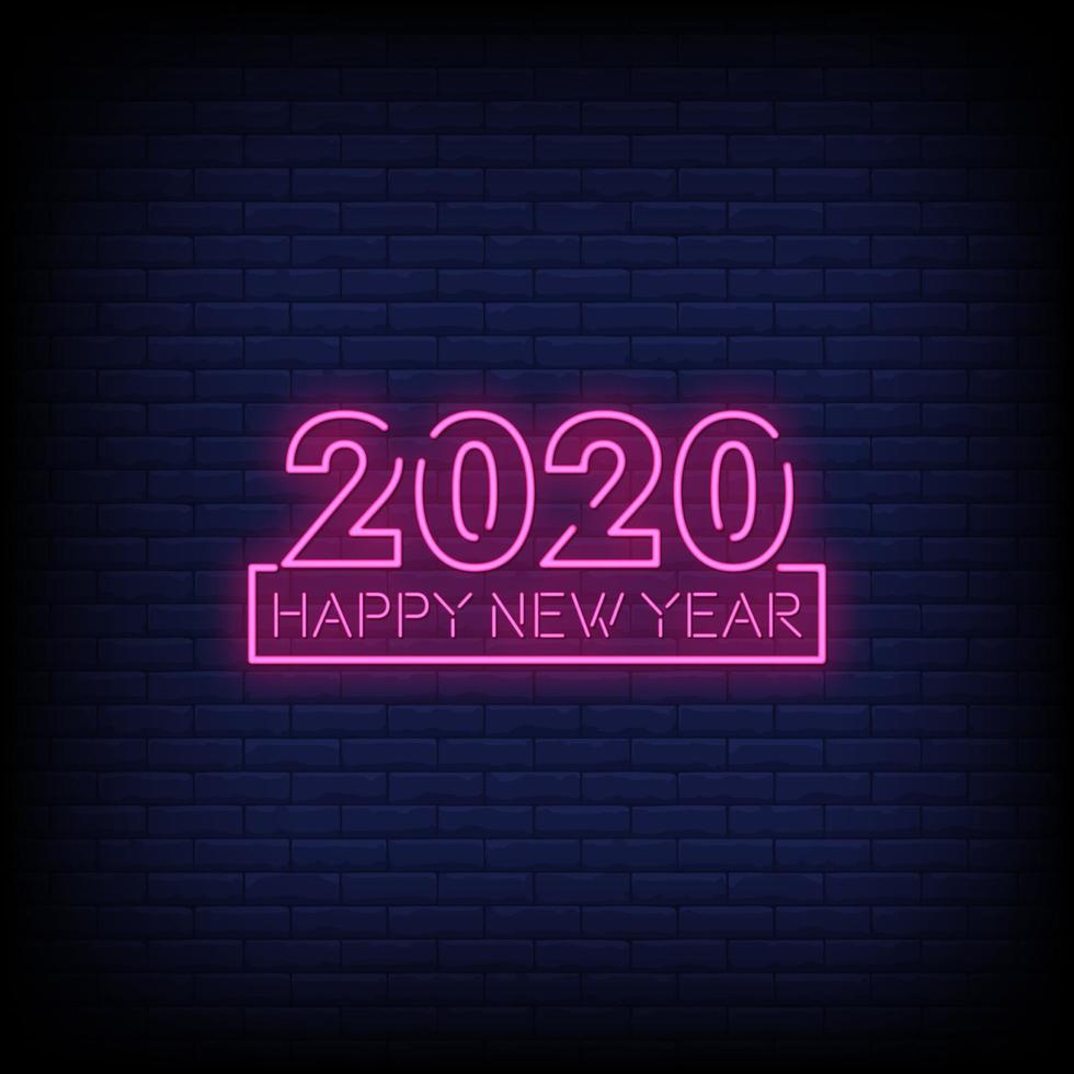Happy New Year 2020 Neon Signs Style Text Vector