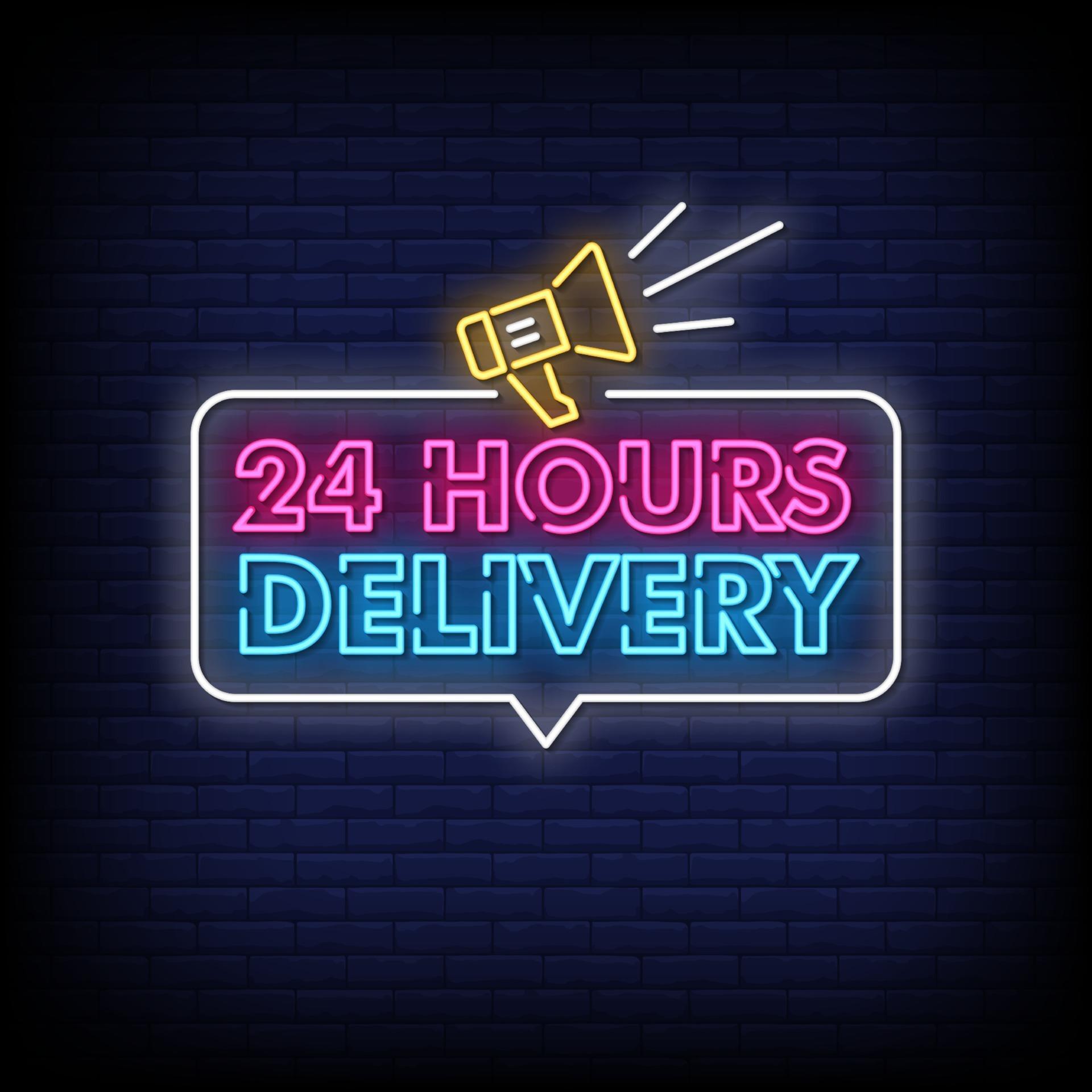 24 Hours Delivery Neon Signs Style Text Vector 2413952 Vector Art at Vecteezy