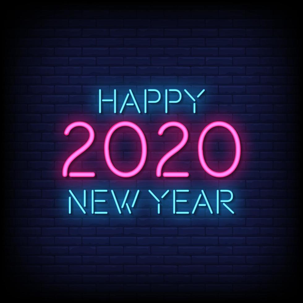 Happy New Year 2020 Neon Signs Style Text Vector