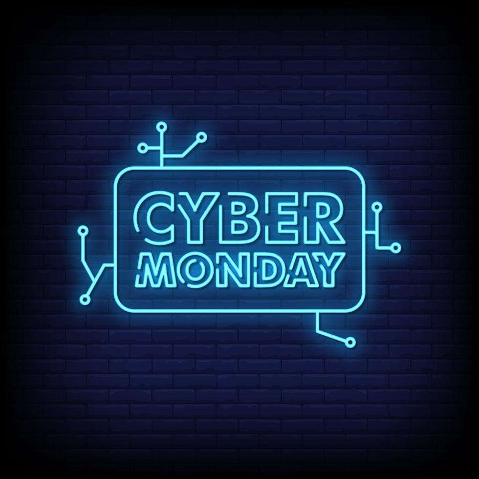 vector de texto de estilo de letreros de neón de cyber monday