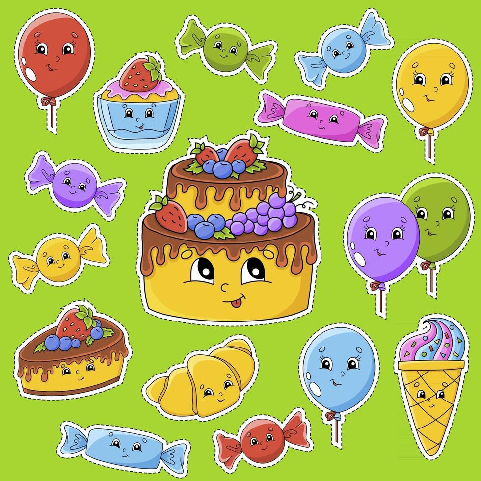 Set of stickers with cute cartoon characters vector