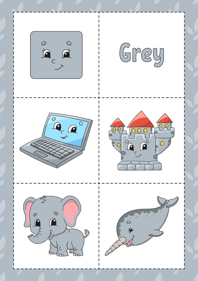 Learning colors Flashcard for kids - grey vector