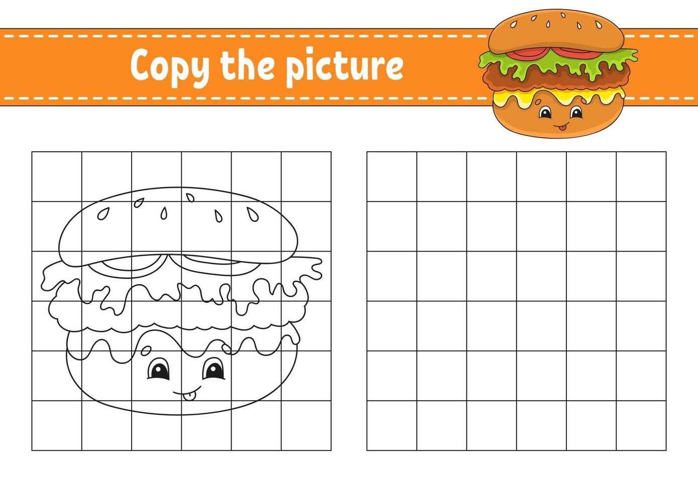 Copy the picture Coloring book pages for kids - hamburger vector