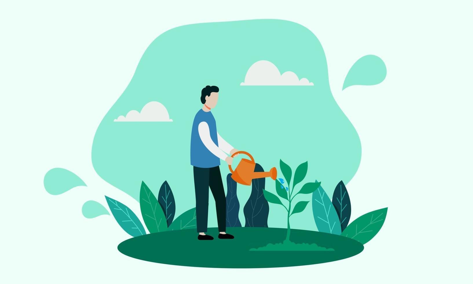 Save earth illustration with watering the plants vector