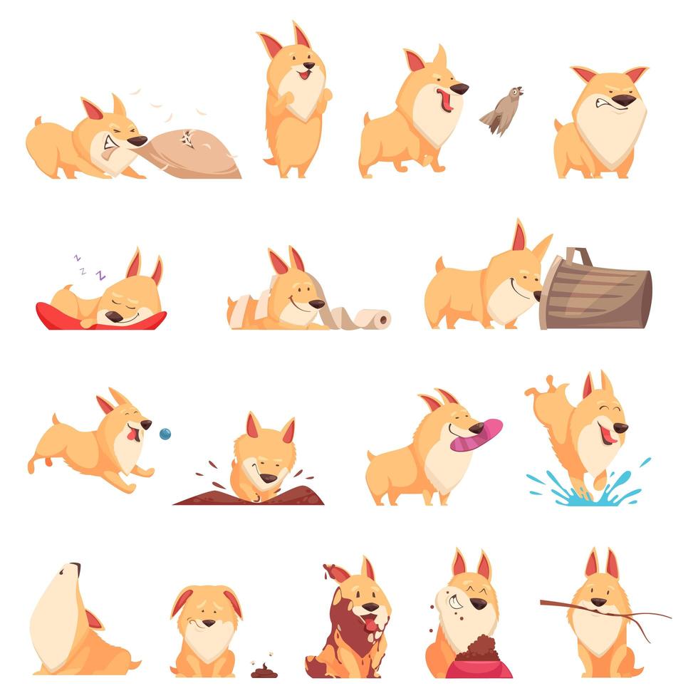 Cartoon Cute Puppy Set Vector Illustration