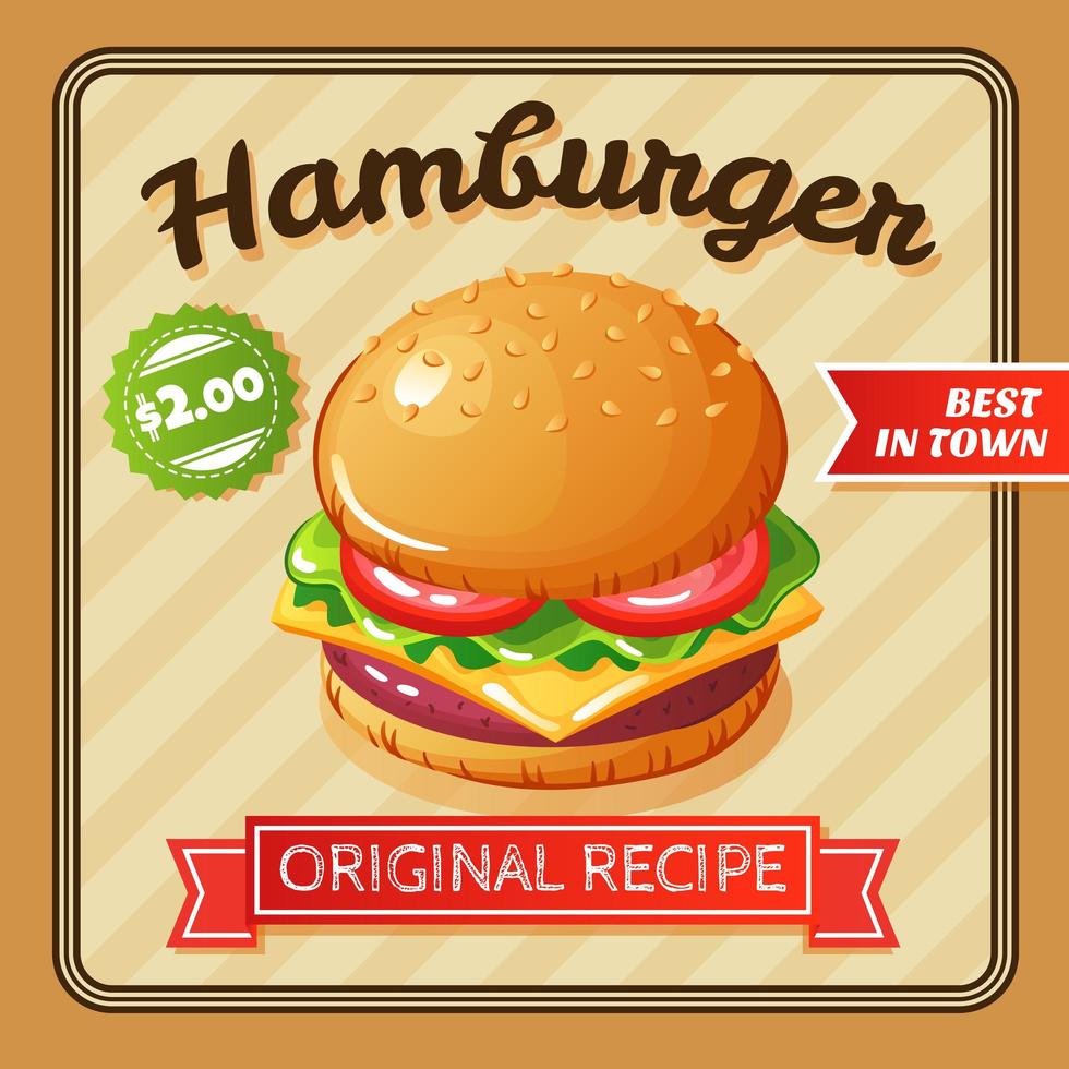Ilustración de vector de cartel plano de hamburguesa