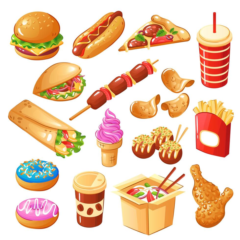 Conjunto de iconos de comida rápida ilustración vectorial vector