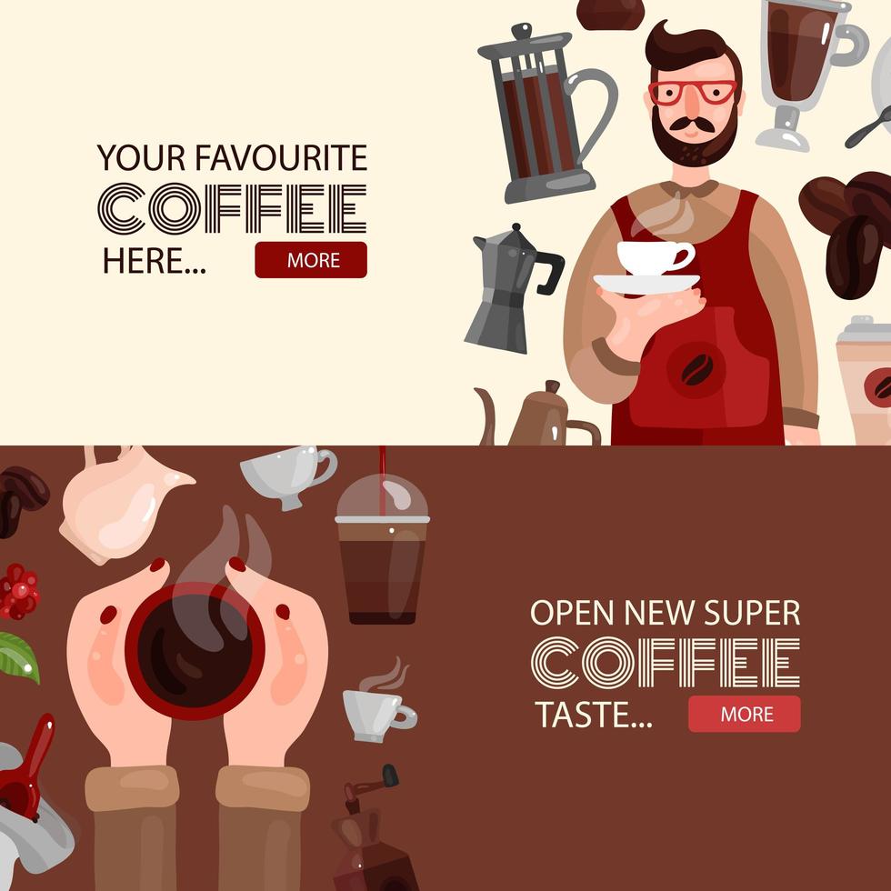 Coffee Production Horizontal Banners Vector Illustration