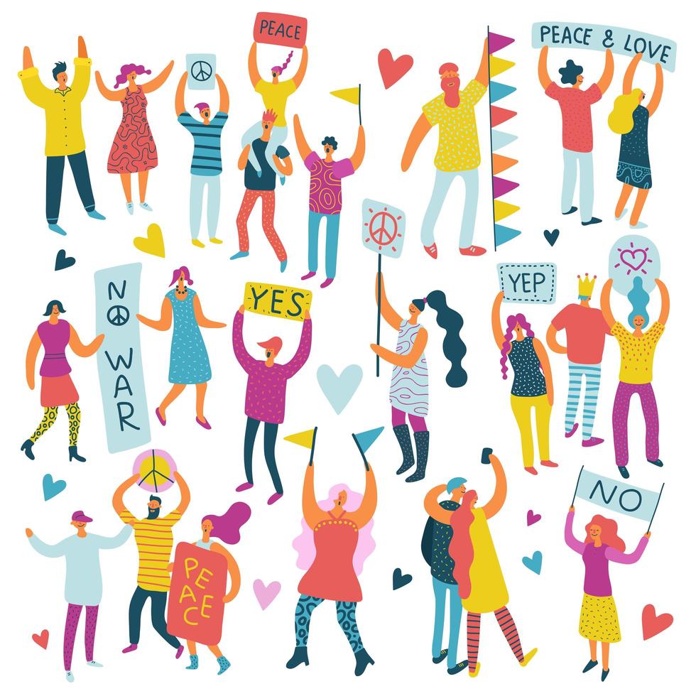 Active People Parade Colored Set Vector Illustration