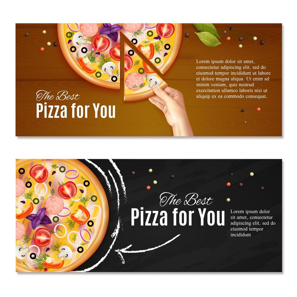 Realistic Pizza Horizontal Banners Vector Illustration