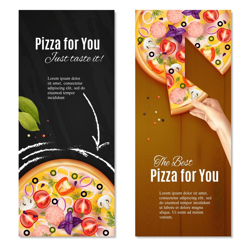 Ilustración de vector de banners verticales de pizza relialistic