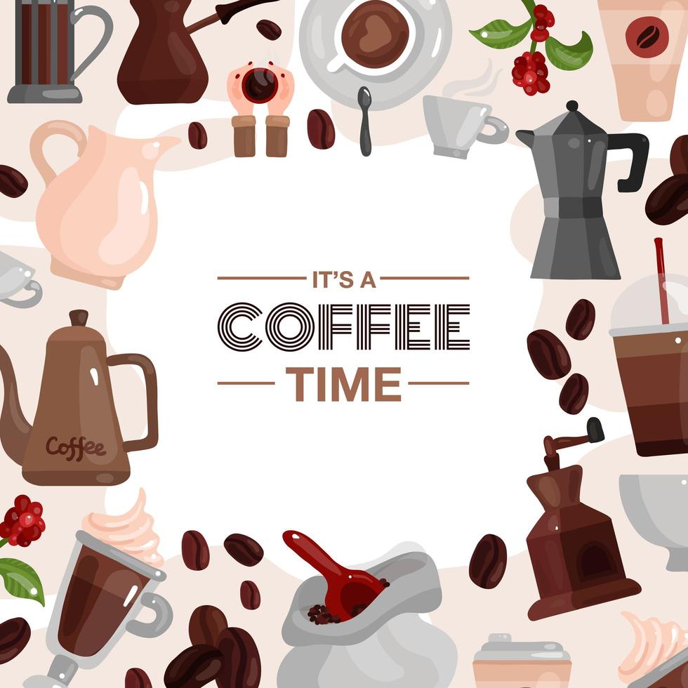 Ilustración de vector de marco decorativo de tiempo de café