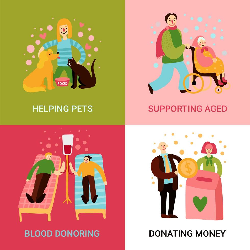 Charity Types 2x2 Design Concept Vector Illustration