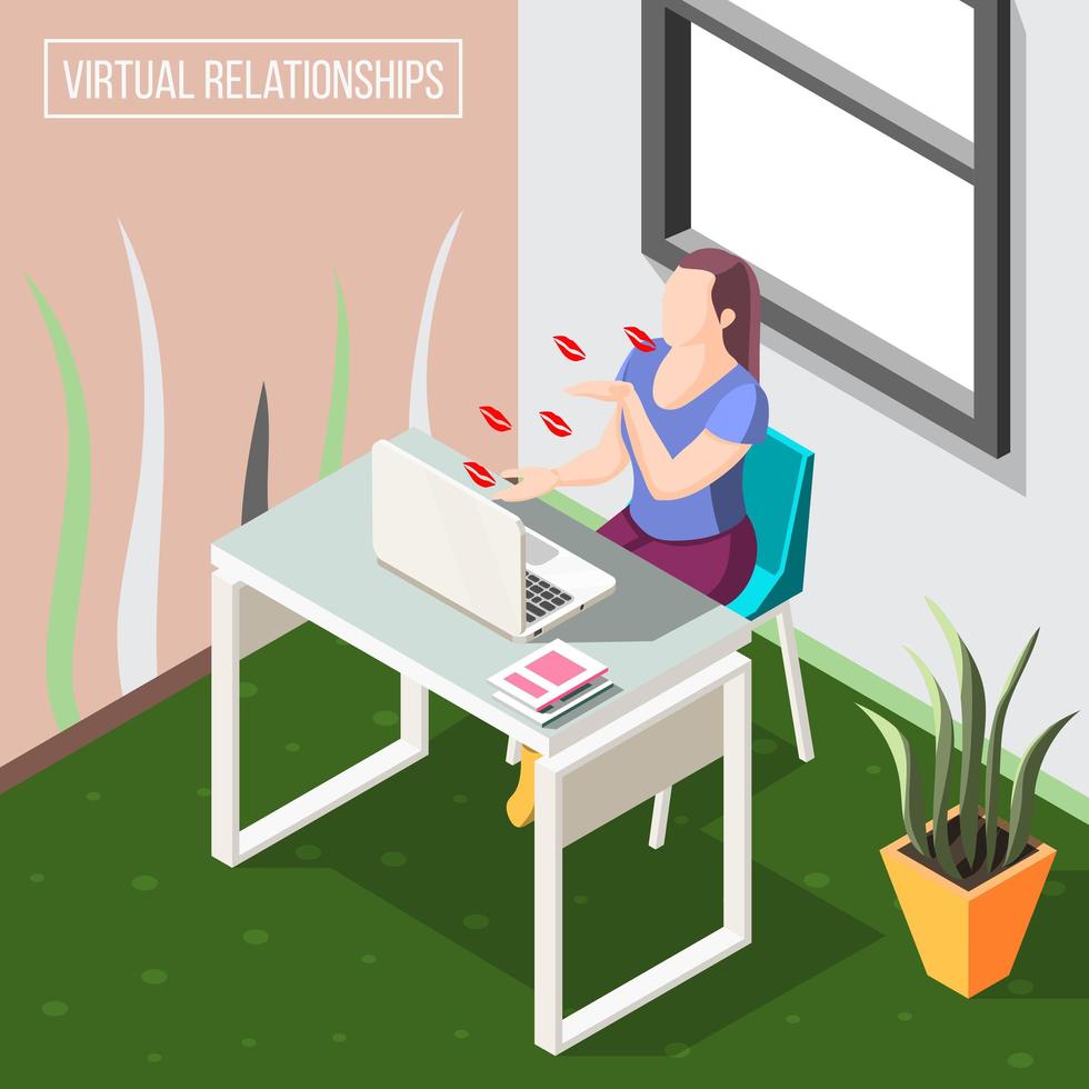 Ilustración de vector de fondo isométrico de relaciones virtuales