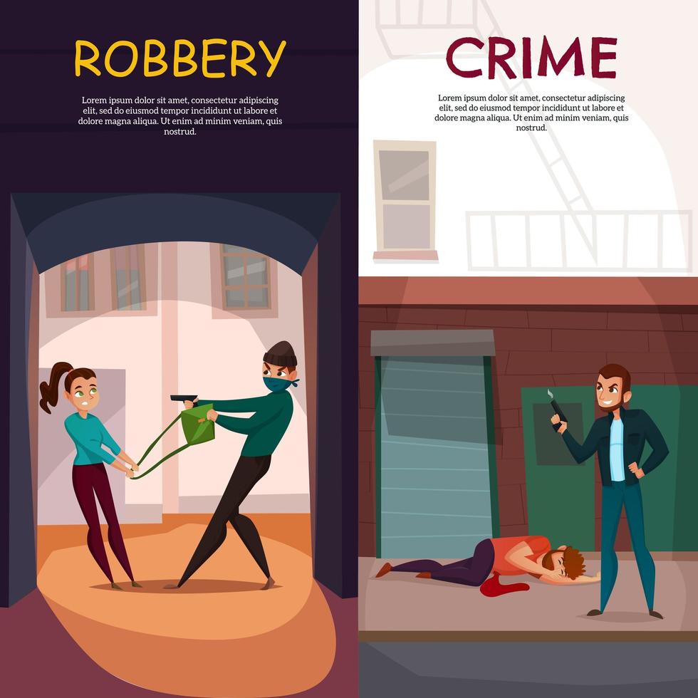 Criminal Activities Banners Set Vector Illustration