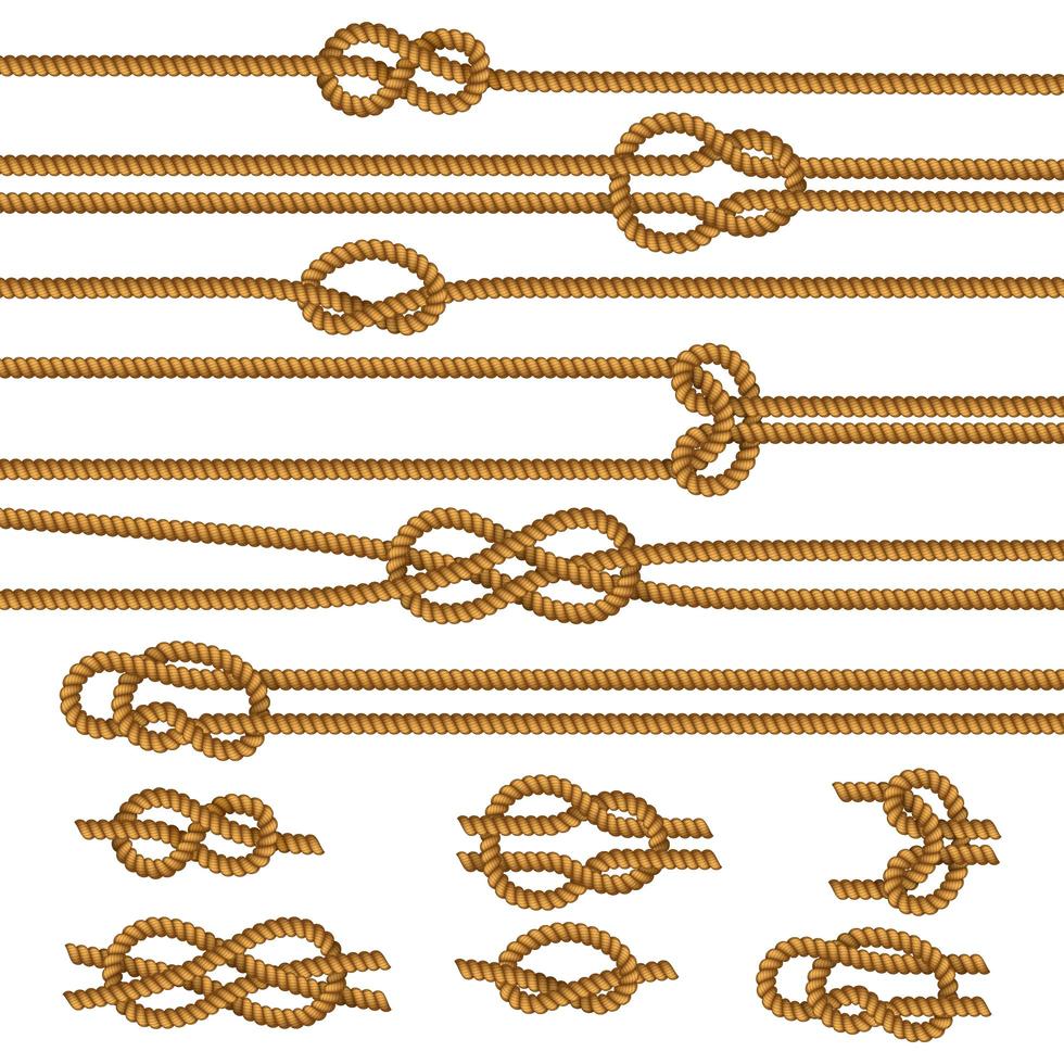 cuerdas nudos conjunto realista ilustración vectorial vector