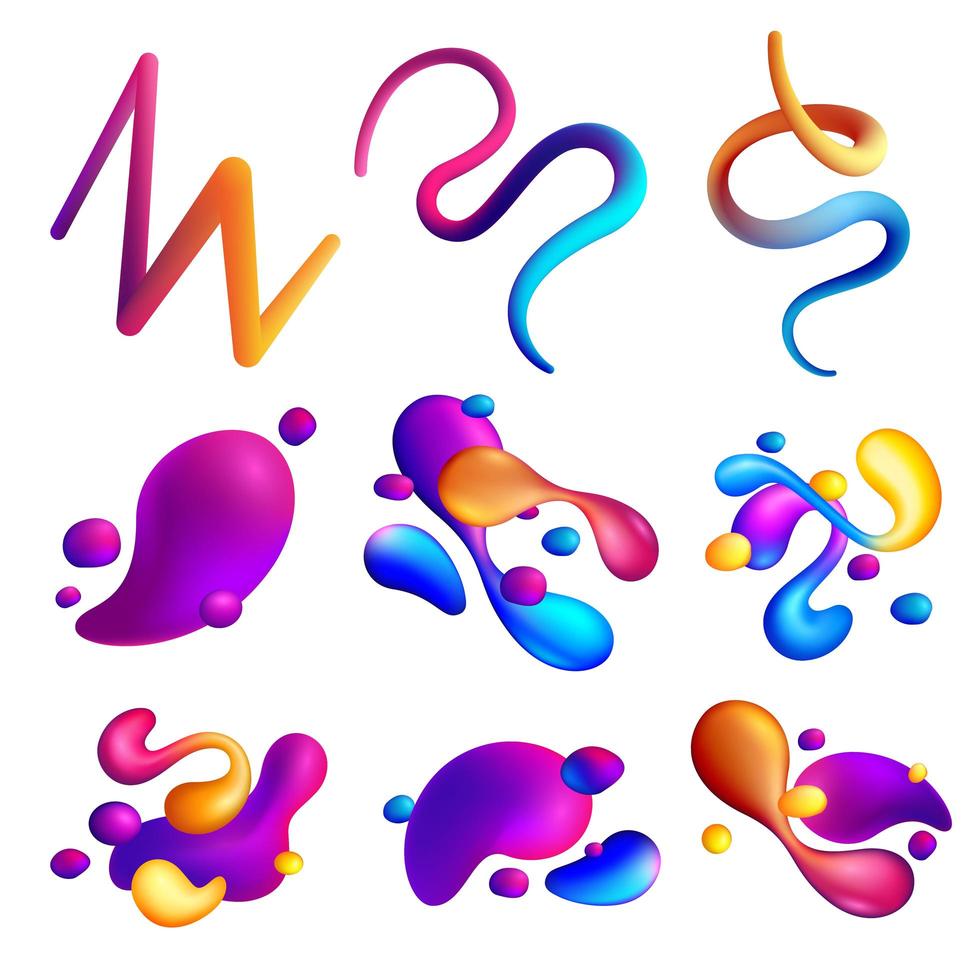 Fluid Abstract Elements Holographic Set Vector Illustration