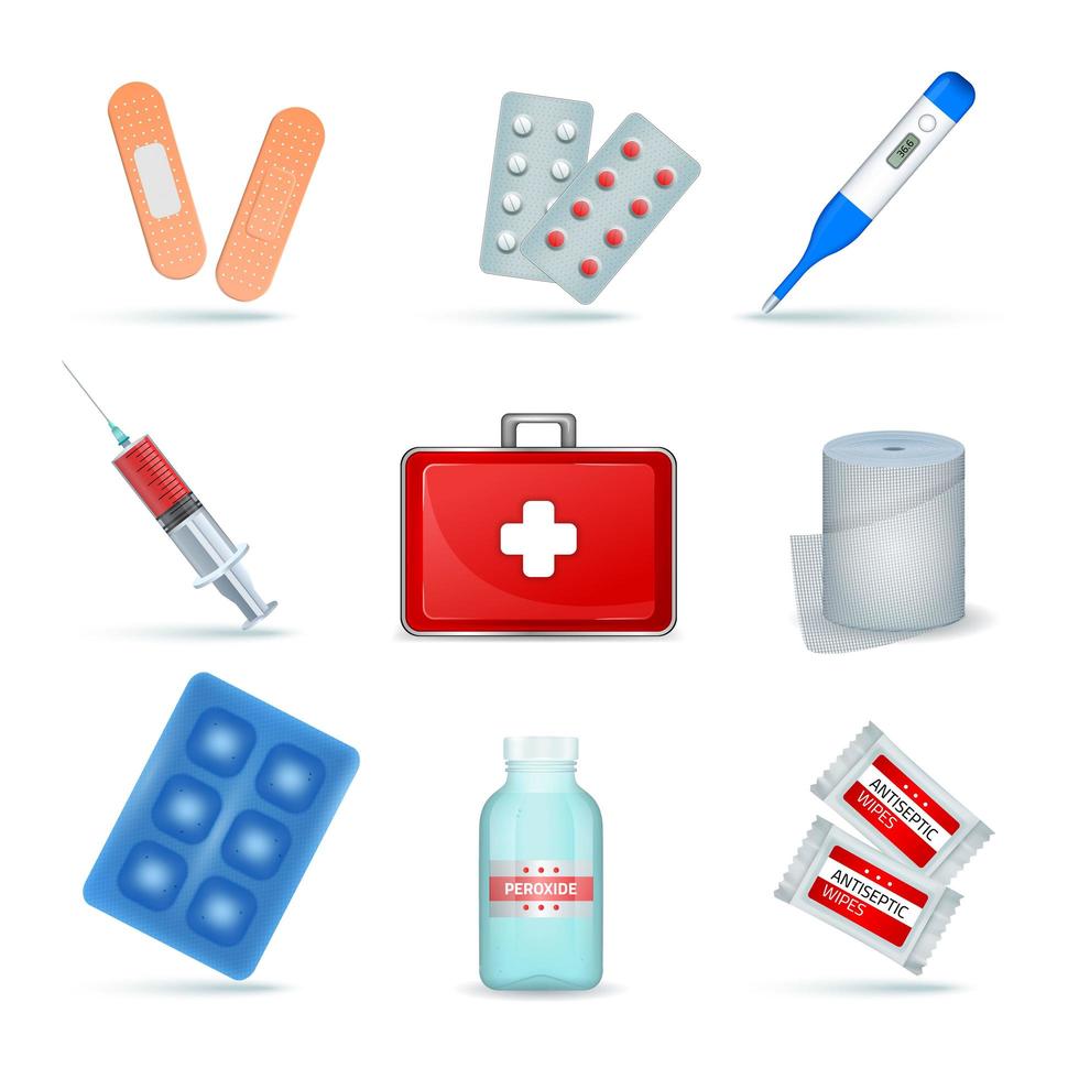 First Aid Kit Realistic Set Vector Illustration