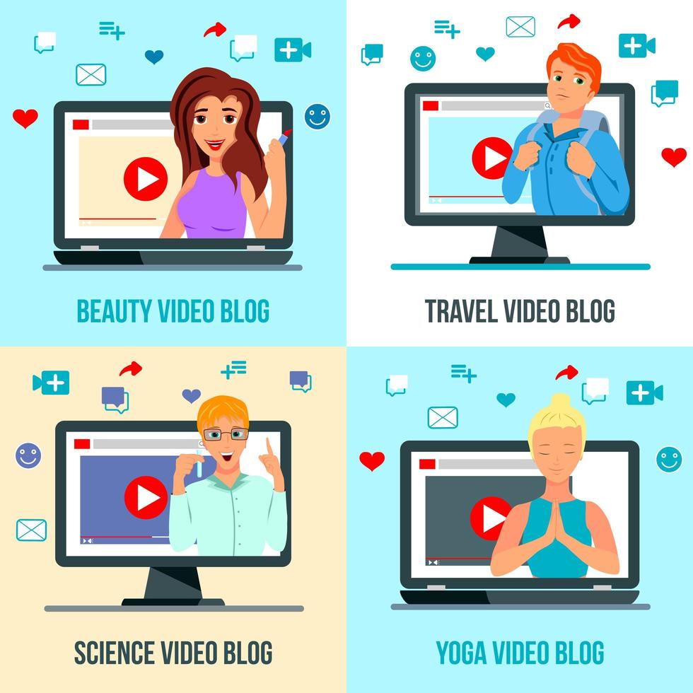 Video Bloggers Characters Flat Concept Vector Illustration