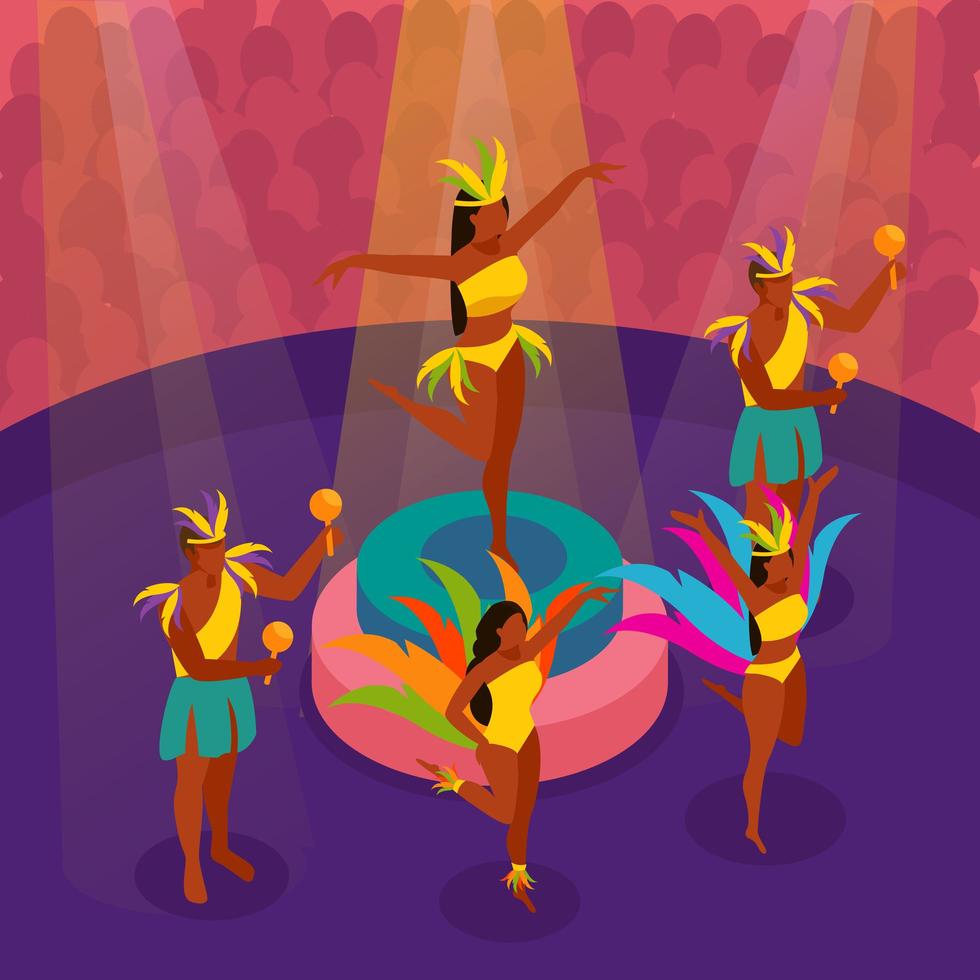 Brazilian Carnival Dancing Isometric Illustration Vector Illustration