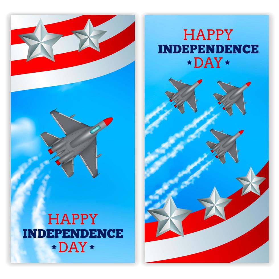 Airplanes Independence Day Banners Realistic Vector Illustration