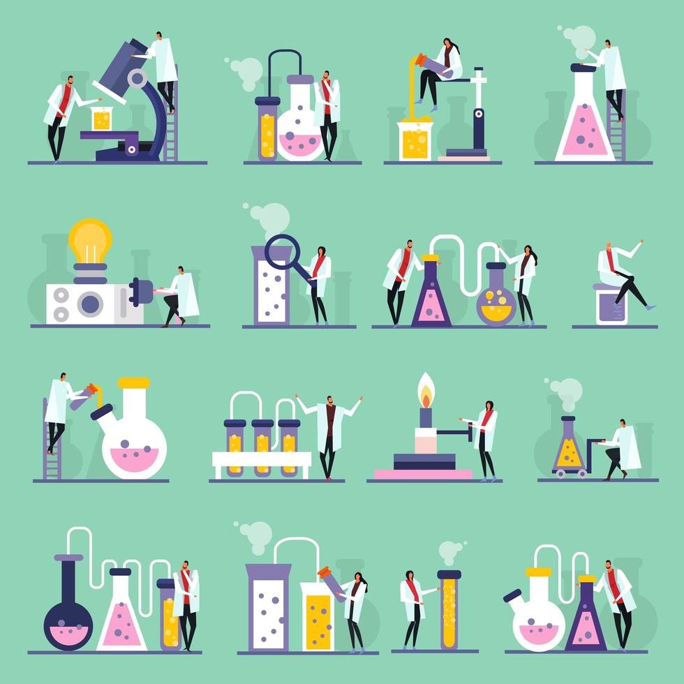 Ilustración de vector de iconos planos de laboratorio de ciencia