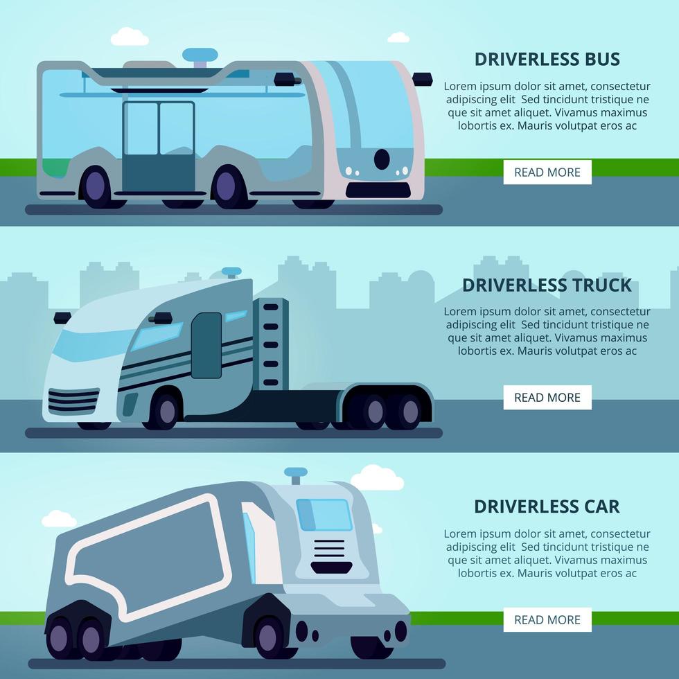 Autonomous Driverless Vehicles Banners Vector Illustration