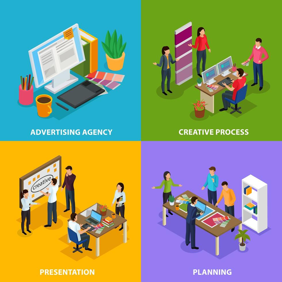 Advertising Agency Isometric Design Concept Vector Illustration