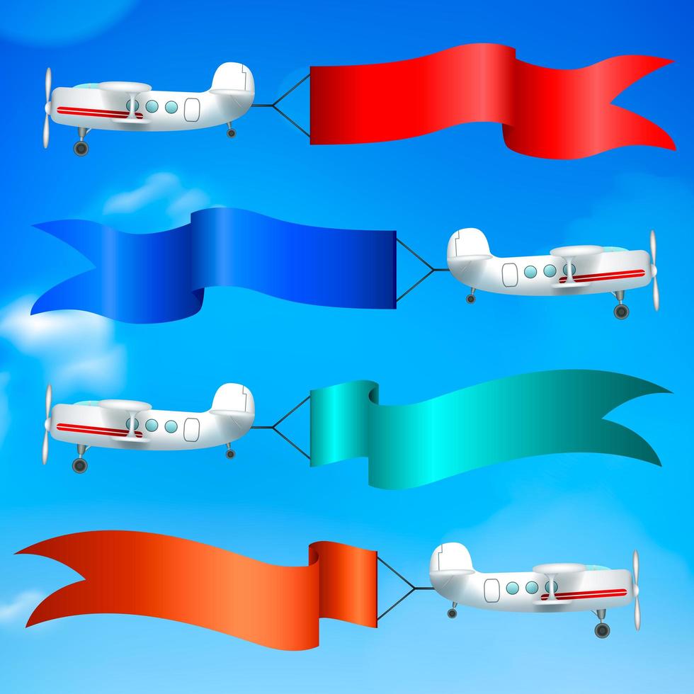 Airplanes Flags Banners Realistic Vector Illustration