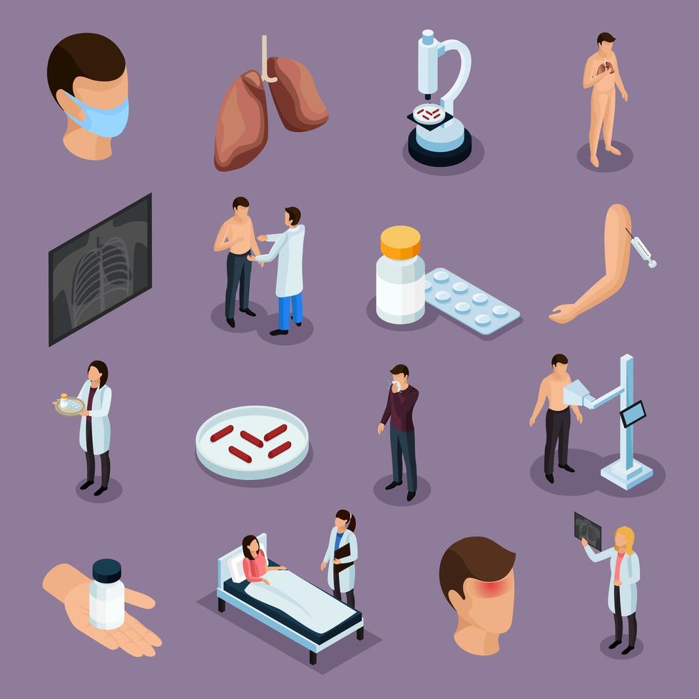 Tuberculosis Prevention Icons Set Vector Illustration