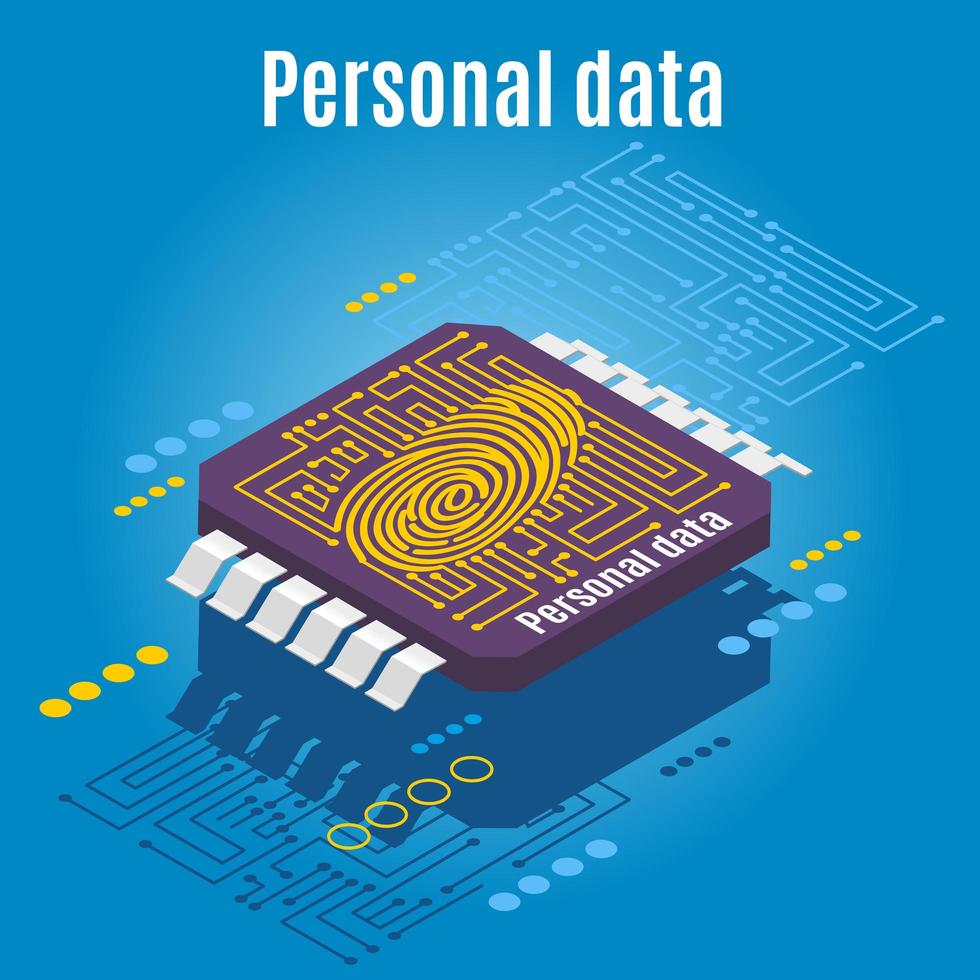 Microchip Biometrics Isometric Background Vector Illustration