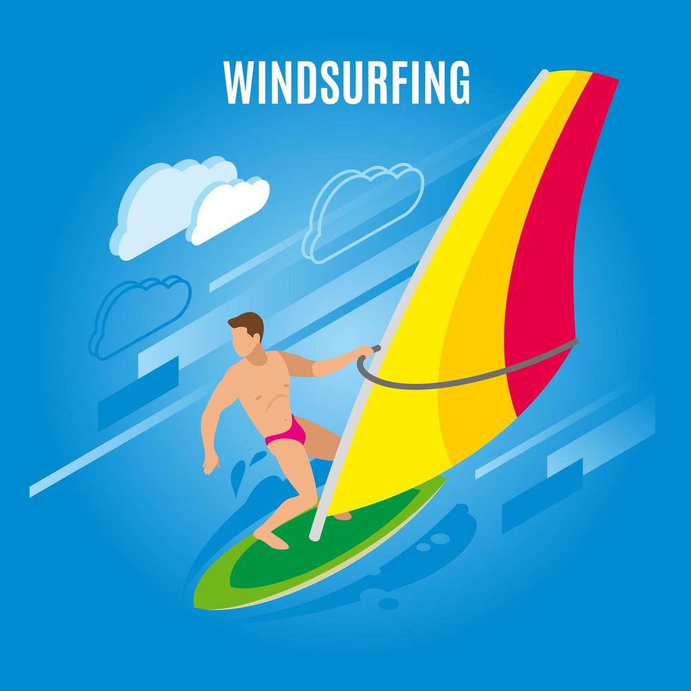 Ilustración de vector de fondo isométrico de windsurf