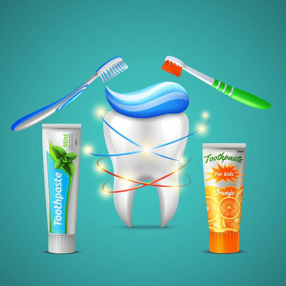 Ilustración de vector realista de cuidado dental de diente