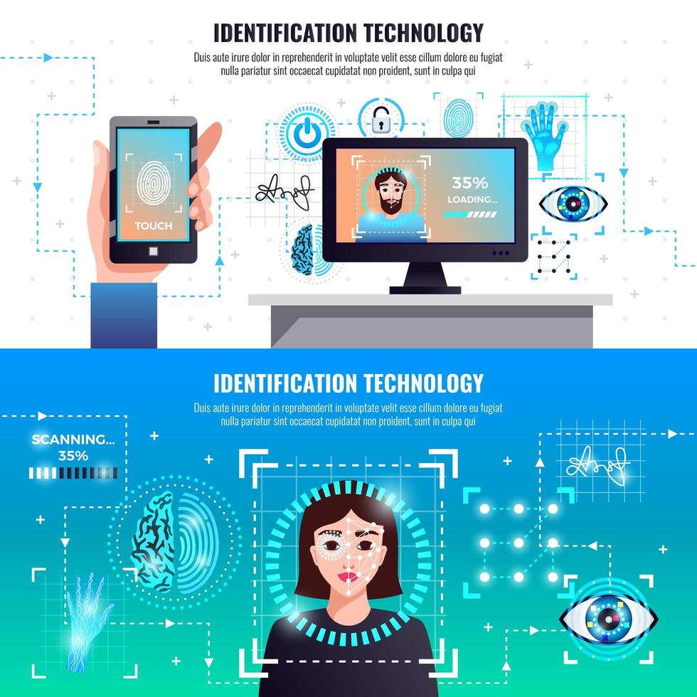 Identification Technologies Banners Vector Illustration