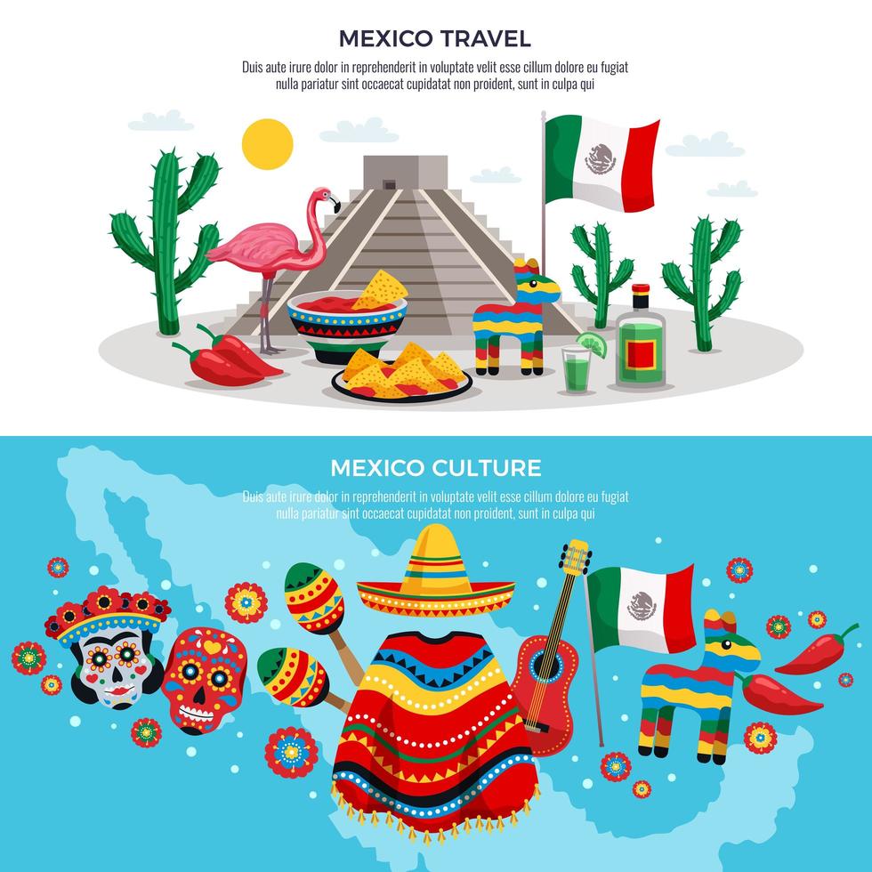 Ilustración de vector de banners de viaje de méxico