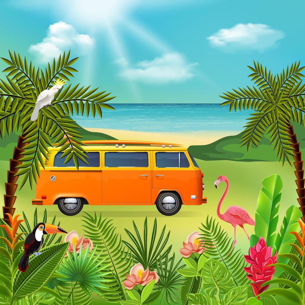 Hippie Van Holidays Composition Vector Illustration